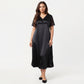 Plus Size Satin Nightdress with Lace Trim Sleeves and High Side Slit Featuring Soft Draping Fabric