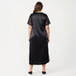 Plus Size Satin Nightdress with Lace Trim Sleeves and High Side Slit Featuring Soft Draping Fabric