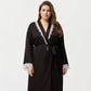 Plus Size Long Robe with Lace Trim on Collar and Cuffs Featuring Soft Flowing Fabric and Adjustable Belt