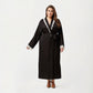 Plus Size Long Robe with Lace Trim on Collar and Cuffs Featuring Soft Flowing Fabric and Adjustable Belt