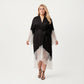 Plus Size Long Robe with Sheer Lace Hem and Sleeve Detailing and Soft Flowing Fabric