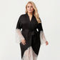 Plus Size Long Robe with Sheer Lace Hem and Sleeve Detailing and Soft Flowing Fabric