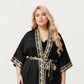 Plus Size Long Robe with Decorative Trim Detailing and Soft Flowing Fabric