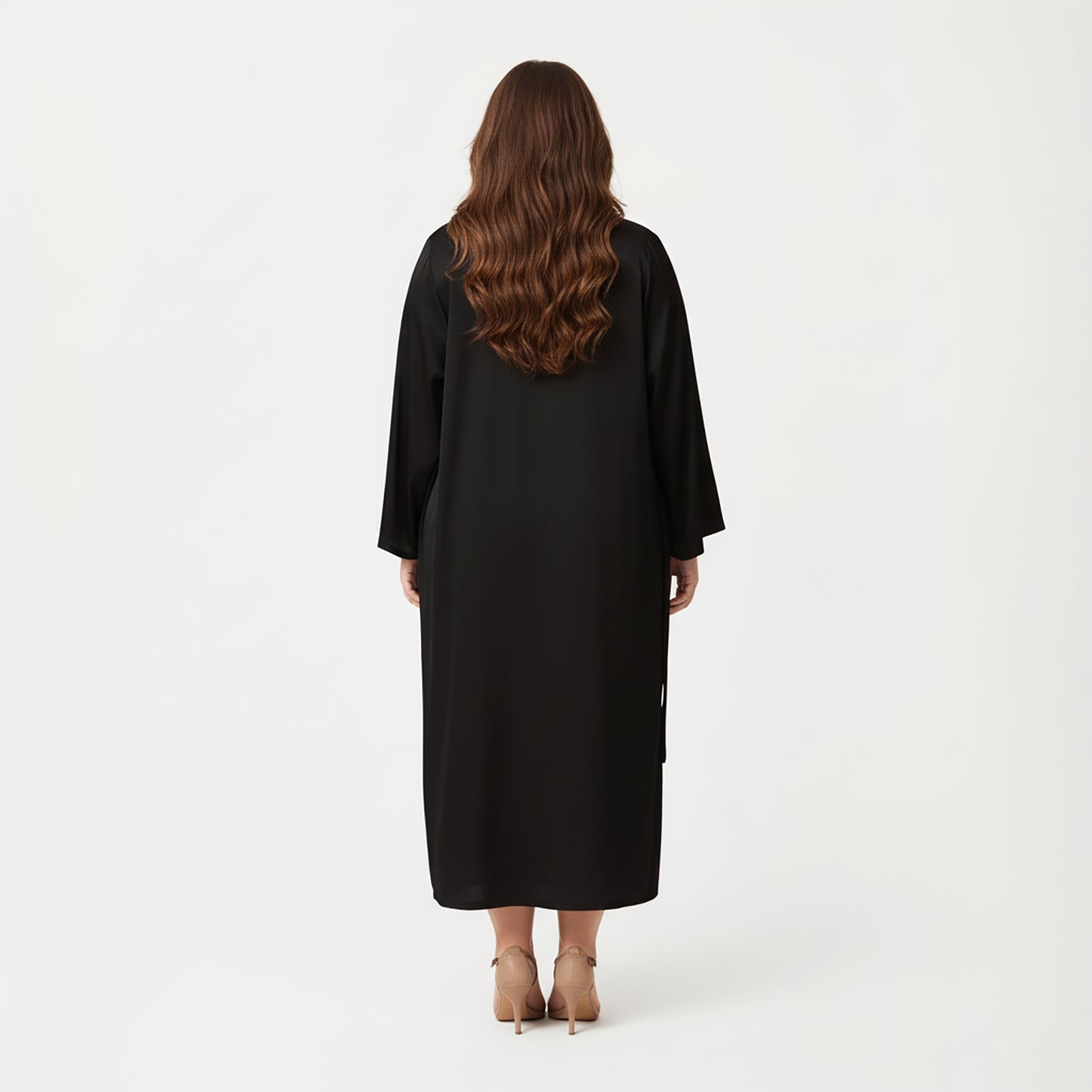 Plus Size Long Robe Set with Soft Draped Silhouette and Smooth Flowing Fabric for an Layered Lounge Look