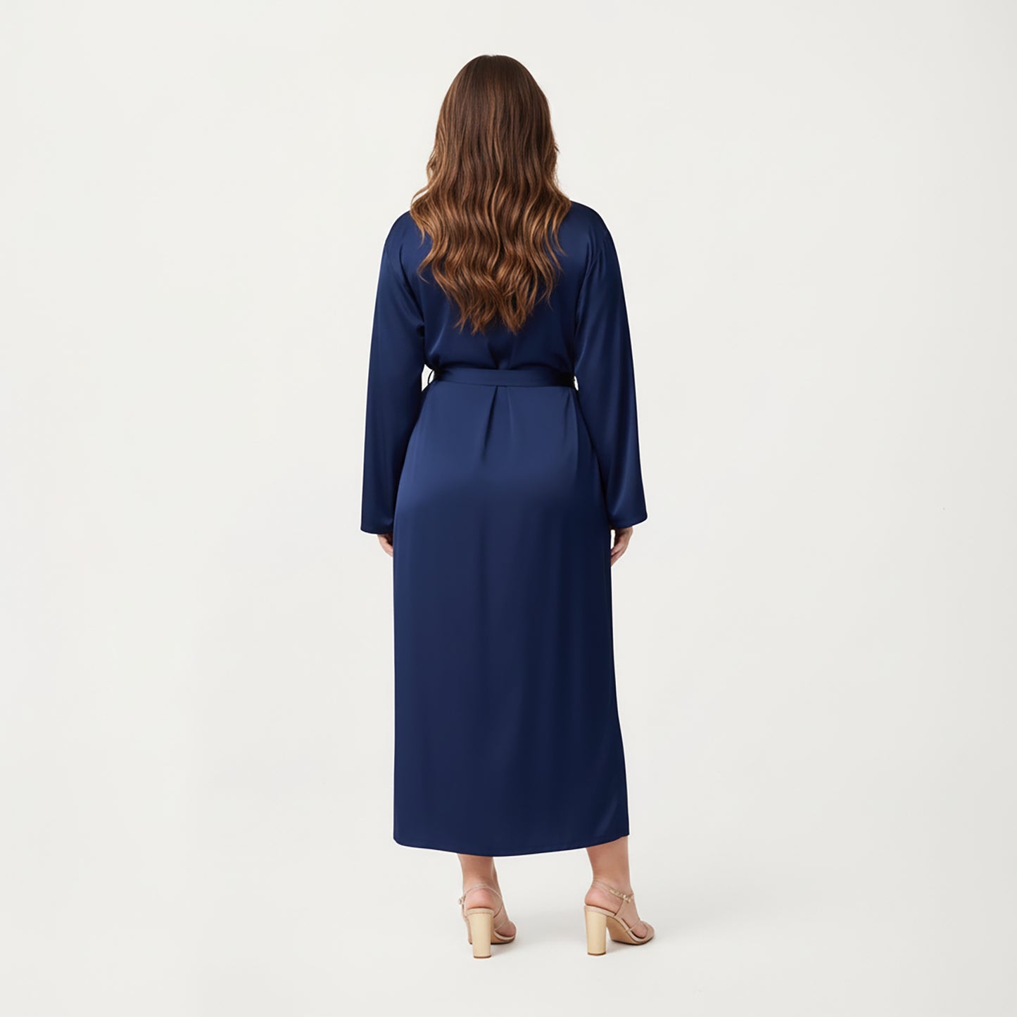 Plus Size Long Robe Set with Soft Draped Silhouette and Smooth Flowing Fabric for an Layered Lounge Look