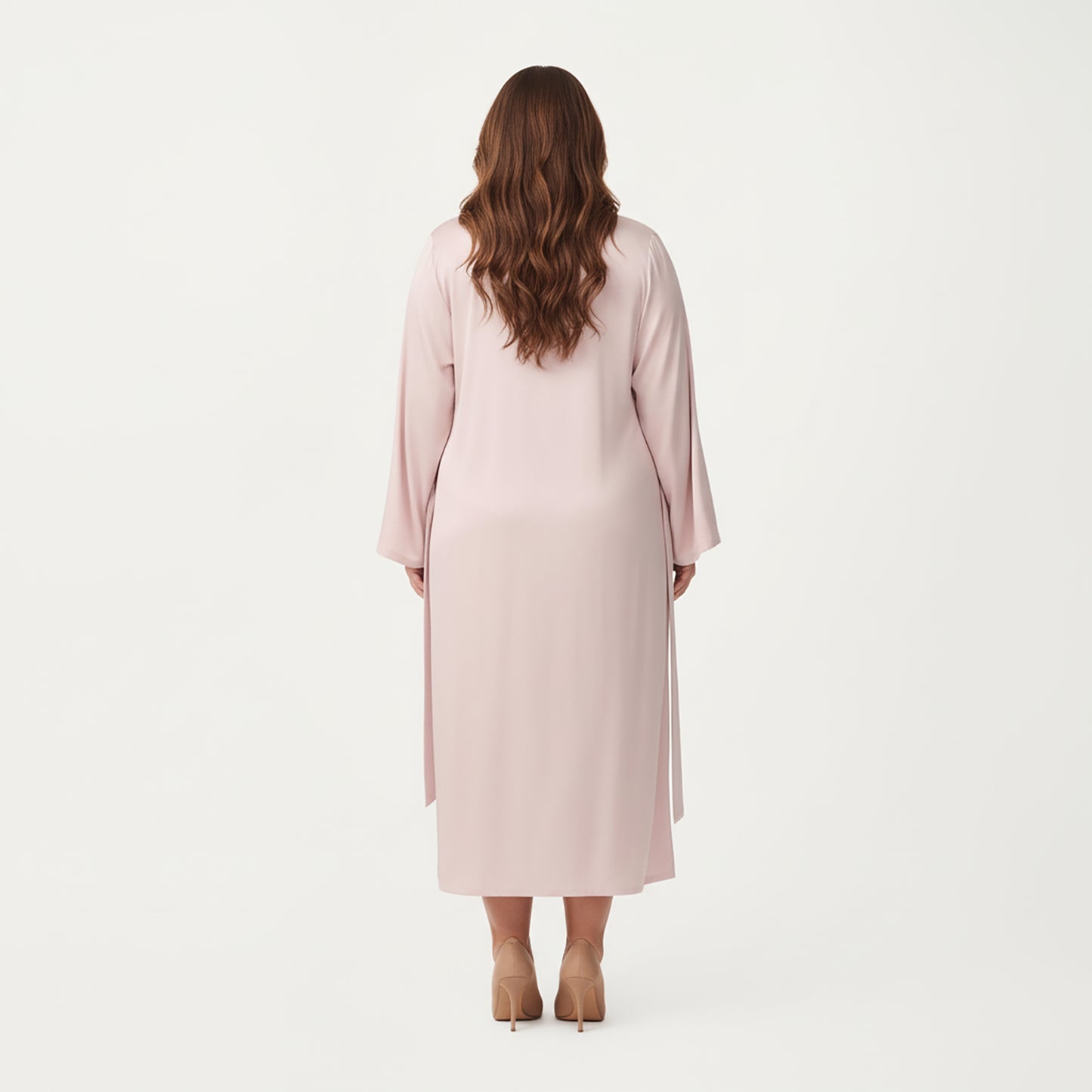 Plus Size Long Robe Set with Soft Draped Silhouette and Smooth Flowing Fabric for an Layered Lounge Look