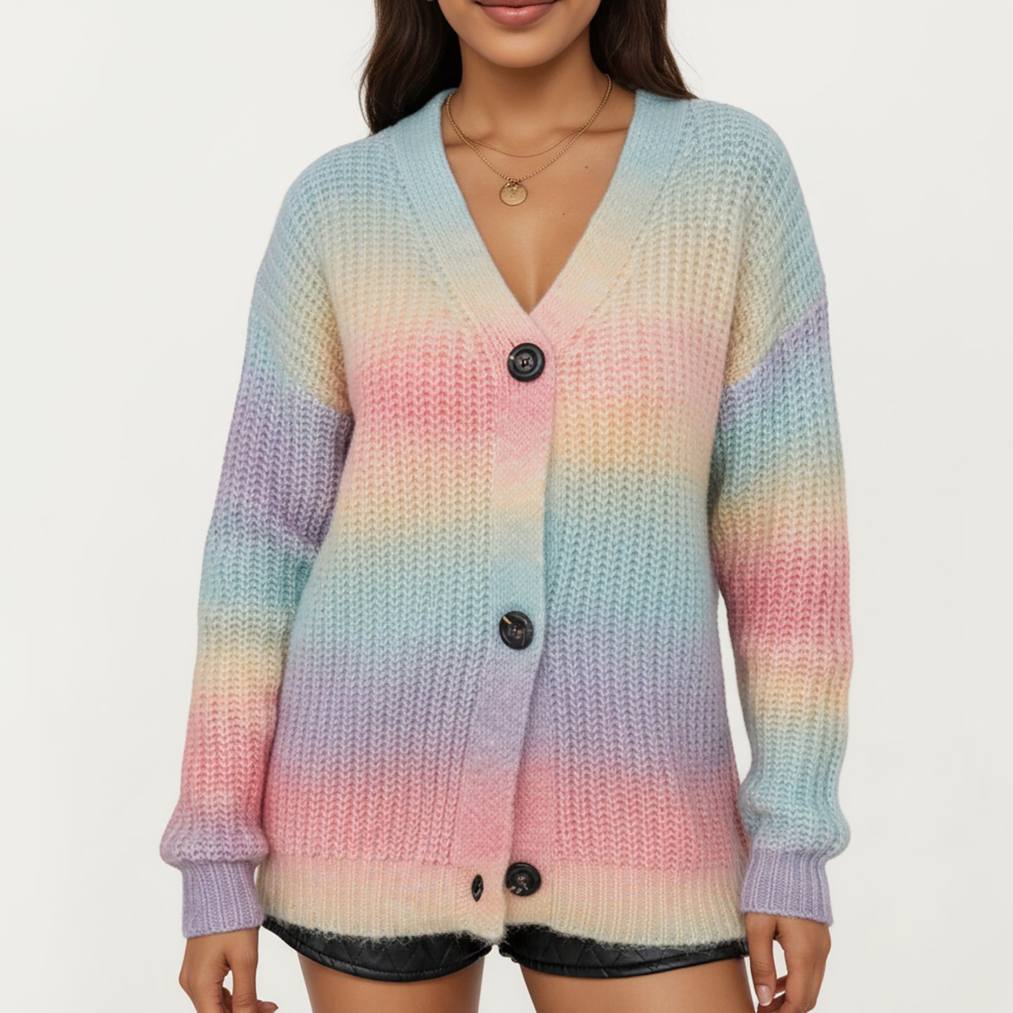 Soft Knit V-Neck Button Front Cardigan with Cozy Textured Stitching and Relaxed Everyday Layering Fit