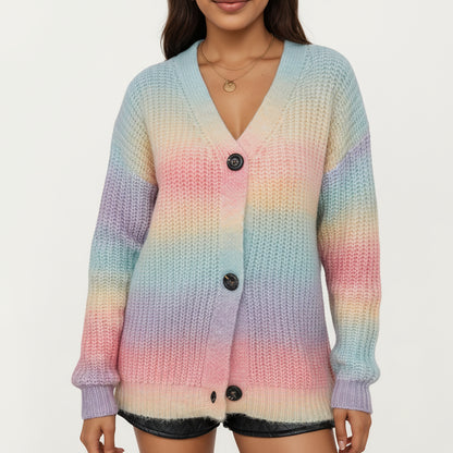 Soft Knit V-Neck Button Front Cardigan with Cozy Textured Stitching and Relaxed Everyday Layering Fit