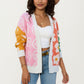 Multi Pattern Open Front Cardigan with Long Sleeves, Soft Knit Texture and Comfortable Relaxed Layering Fit