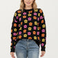 Flower Pattern Knit Sweater with Long Sleeves, Soft Textured Feel and Comfortable Relaxed Everyday Fit
