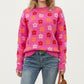 Flower Pattern Knit Sweater with Long Sleeves, Soft Textured Feel and Comfortable Relaxed Everyday Fit
