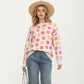 Flower Pattern Knit Sweater with Long Sleeves, Soft Textured Feel and Comfortable Relaxed Everyday Fit