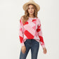 Abstract Heart Pattern Knit Sweater with Long Sleeves, Soft Textured Feel and Comfortable Relaxed Everyday Fit