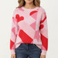 Abstract Heart Pattern Knit Sweater with Long Sleeves, Soft Textured Feel and Comfortable Relaxed Everyday Fit