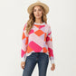 Abstract Heart Pattern Knit Sweater with Long Sleeves, Soft Textured Feel and Comfortable Relaxed Everyday Fit