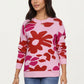 Bold Floral Pattern Knit Sweater with Soft Textured Feel, Long Sleeves and Comfortable Relaxed Fit