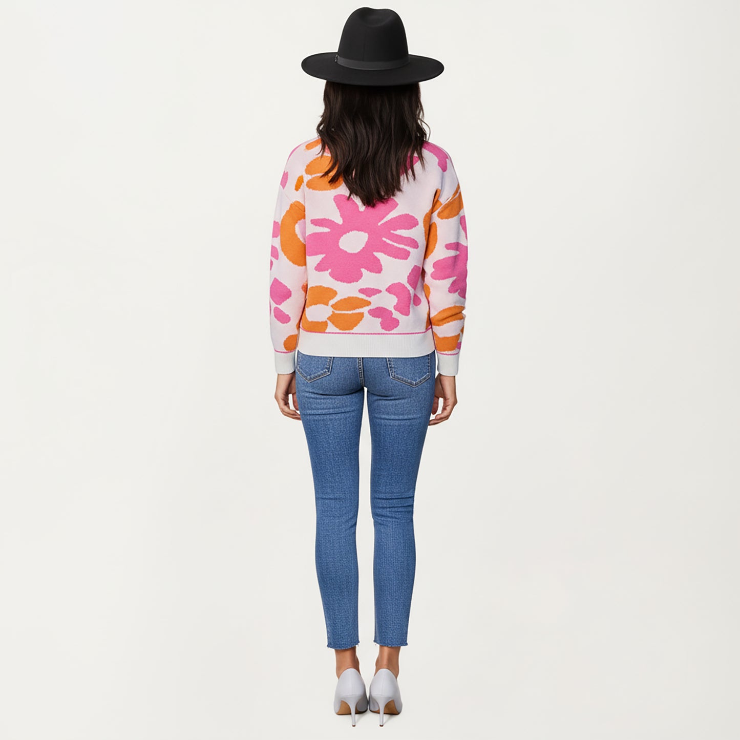 Bold Floral Pattern Knit Sweater with Soft Textured Feel, Long Sleeves and Comfortable Relaxed Fit