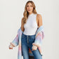 Long Sleeve Soft Knit Open Front Cardigan with Ribbed Texture, Relaxed Draped Fit and Cozy Balloon Sleeves