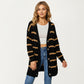 Long Sleeve Striped Knit Button Front Cardigan with Soft Textured Feel and Relaxed Drop Shoulder Fit