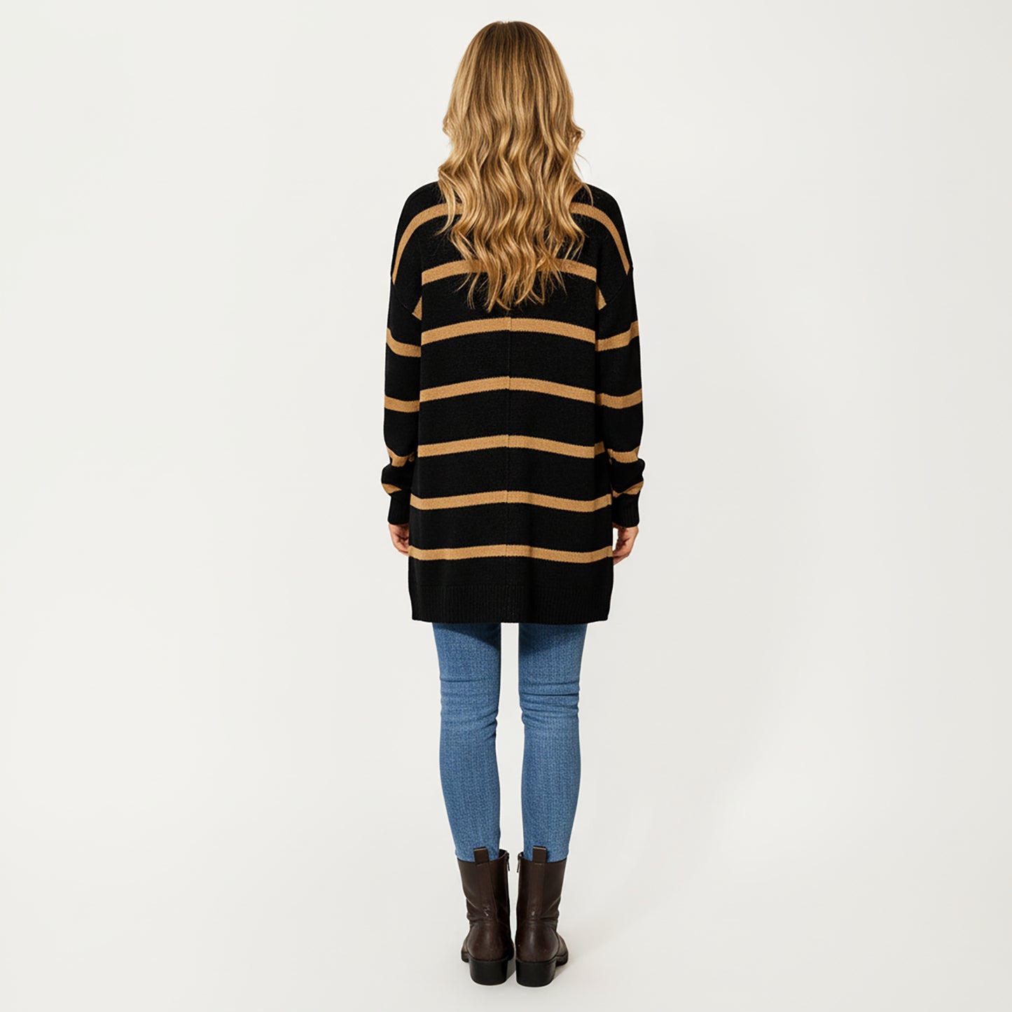 Long Sleeve Striped Knit Button Front Cardigan with Soft Textured Feel and Relaxed Drop Shoulder Fit