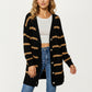Long Sleeve Striped Knit Button Front Cardigan with Soft Textured Feel and Relaxed Drop Shoulder Fit