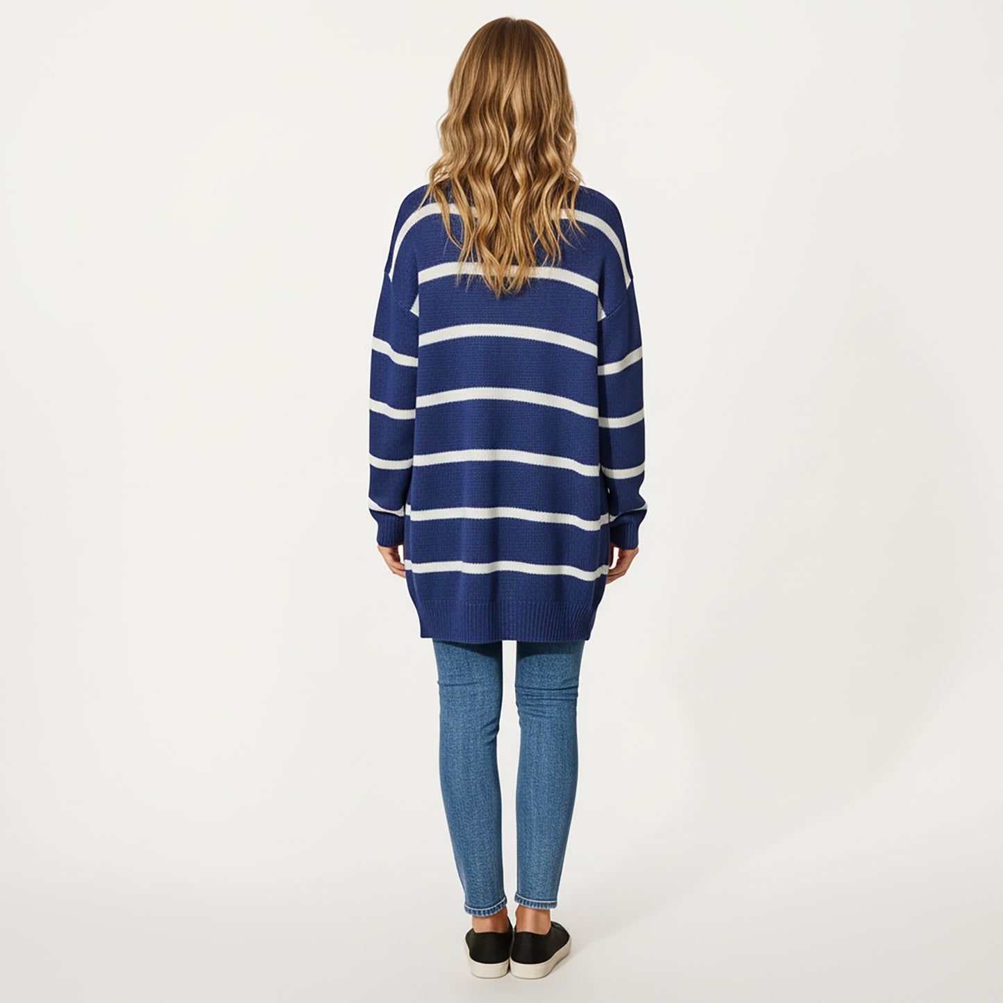 Long Sleeve Striped Knit Button Front Cardigan with Soft Textured Feel and Relaxed Drop Shoulder Fit