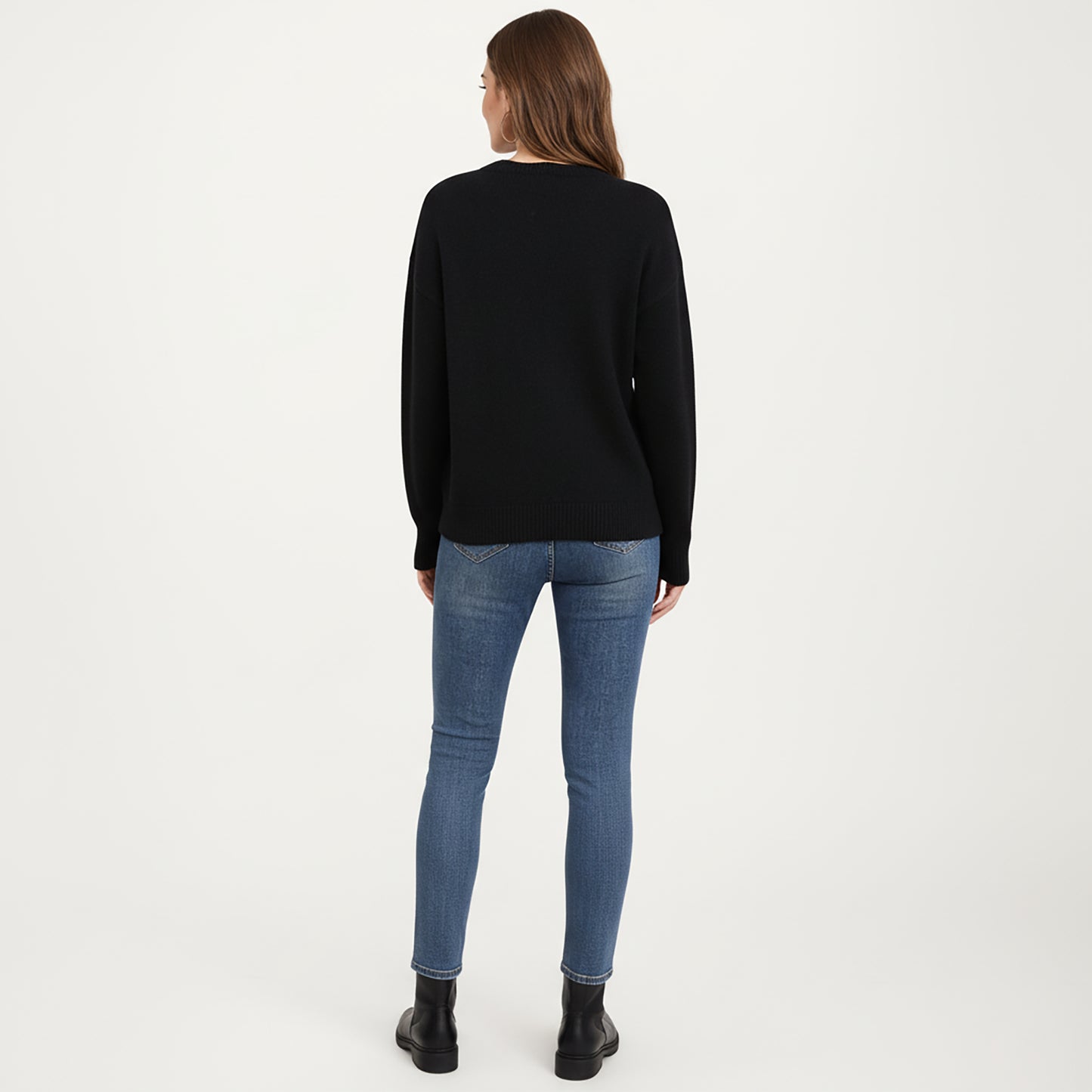Cherry Graphic Fuzzy Knit Sweater with Textured Soft Feel Ribbed Crew Neckline and Relaxed Long Sleeve Fit