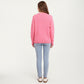 Cherry Graphic Fuzzy Knit Sweater with Textured Soft Feel Ribbed Crew Neckline and Relaxed Long Sleeve Fit