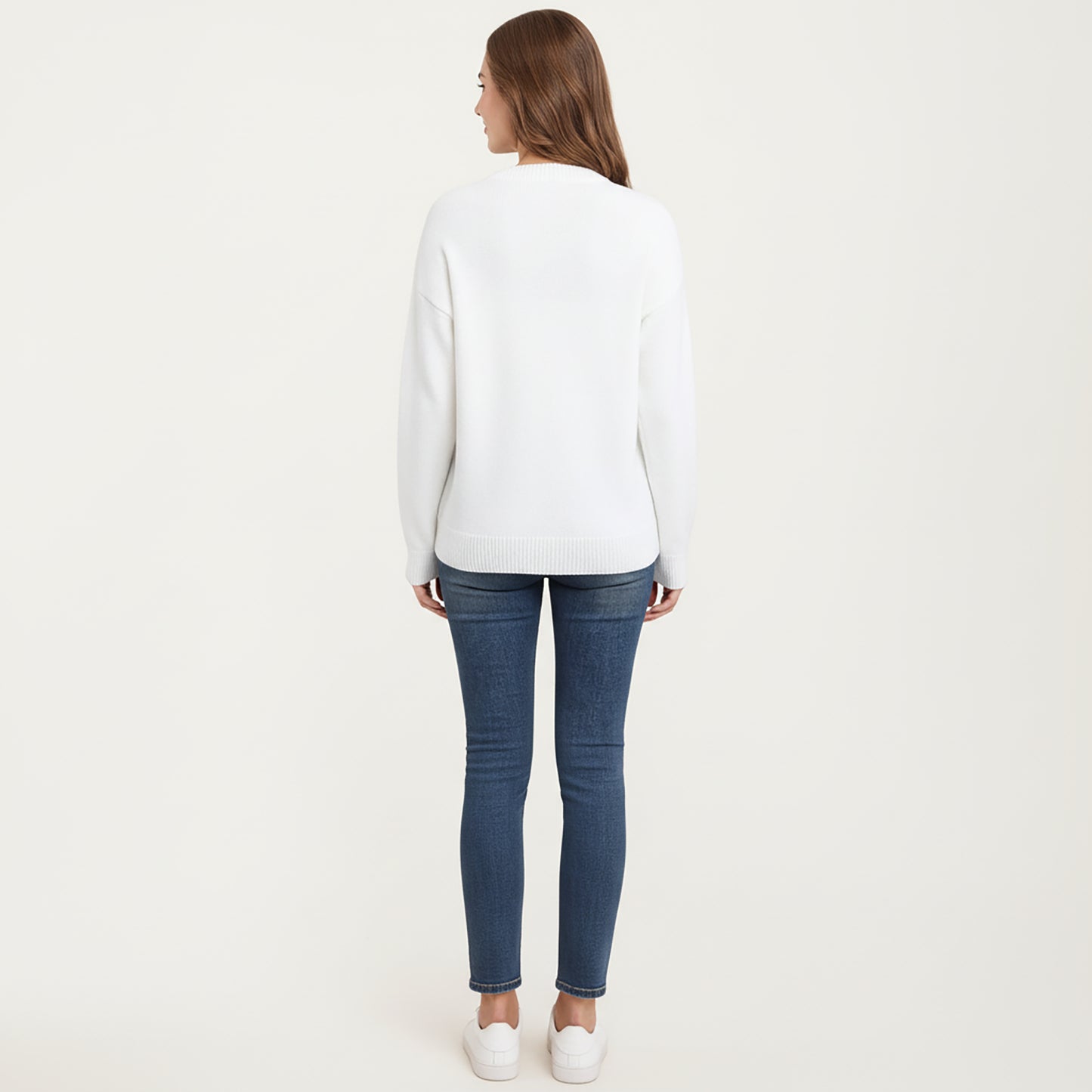 Cherry Graphic Fuzzy Knit Sweater with Textured Soft Feel Ribbed Crew Neckline and Relaxed Long Sleeve Fit