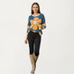 Large Floral Graphic Pattern Fuzzy Knit Sweater with Soft Textured Feel Ribbed Crew Neckline and Relaxed Fit