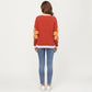Large Floral Graphic Pattern Fuzzy Knit Sweater with Soft Textured Feel Ribbed Crew Neckline and Relaxed Fit