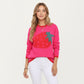 Strawberry Graphic Knit Sweater with Cute Fruit Design Ribbed Crew Neckline and Relaxed Long Sleeve Fit