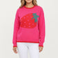 Strawberry Graphic Knit Sweater with Cute Fruit Design Ribbed Crew Neckline and Relaxed Long Sleeve Fit