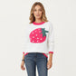 Strawberry Graphic Knit Sweater with Cute Fruit Design Ribbed Crew Neckline and Relaxed Long Sleeve Fit