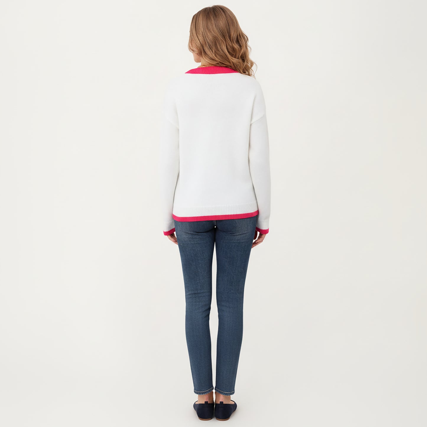 Strawberry Graphic Knit Sweater with Cute Fruit Design Ribbed Crew Neckline and Relaxed Long Sleeve Fit