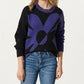 Bold Graphic Floral Pattern Knit Sweater with Soft Crew Neckline and Relaxed Long Sleeve Pullover Fit