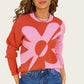 Bold Graphic Floral Pattern Knit Sweater with Soft Crew Neckline and Relaxed Long Sleeve Pullover Fit