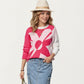 Bold Graphic Floral Pattern Knit Sweater with Soft Crew Neckline and Relaxed Long Sleeve Pullover Fit