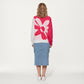Bold Graphic Floral Pattern Knit Sweater with Soft Crew Neckline and Relaxed Long Sleeve Pullover Fit