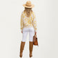 Abstract Floral Pattern Knit Sweater with Soft Crew Neckline and Relaxed Long Sleeve Pullover Design