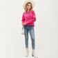 Abstract Floral Pattern Knit Sweater with Soft Crew Neckline and Relaxed Long Sleeve Pullover Design