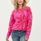 Abstract Floral Pattern Knit Sweater with Soft Crew Neckline and Relaxed Long Sleeve Pullover Design