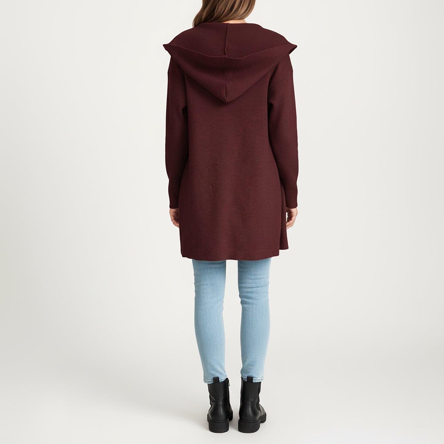 Long Sleeve Knit Cardigan with Open Front Design, Relaxed Hood Detail and Soft Textured Fabric