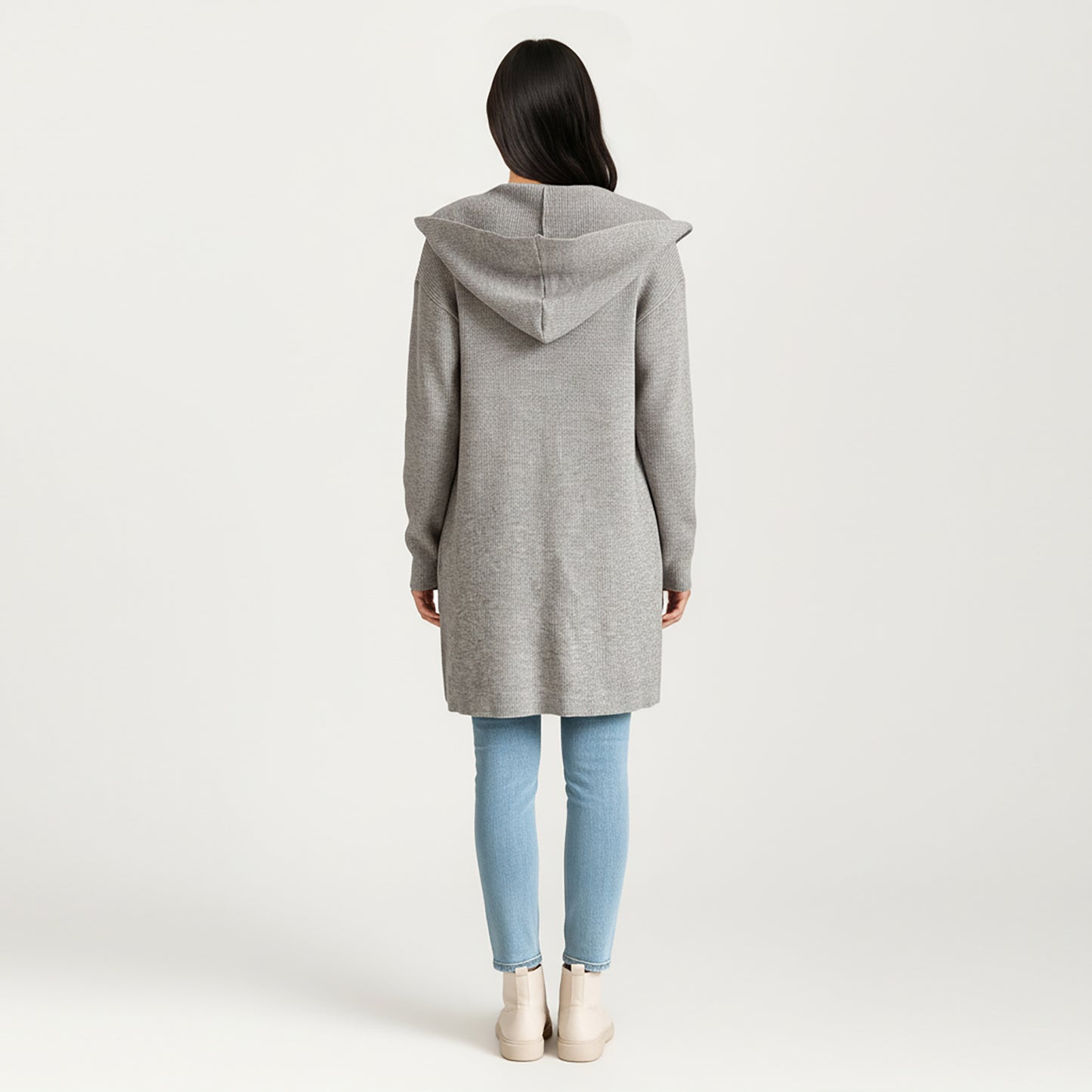 Long Sleeve Knit Cardigan with Open Front Design, Relaxed Hood Detail and Soft Textured Fabric