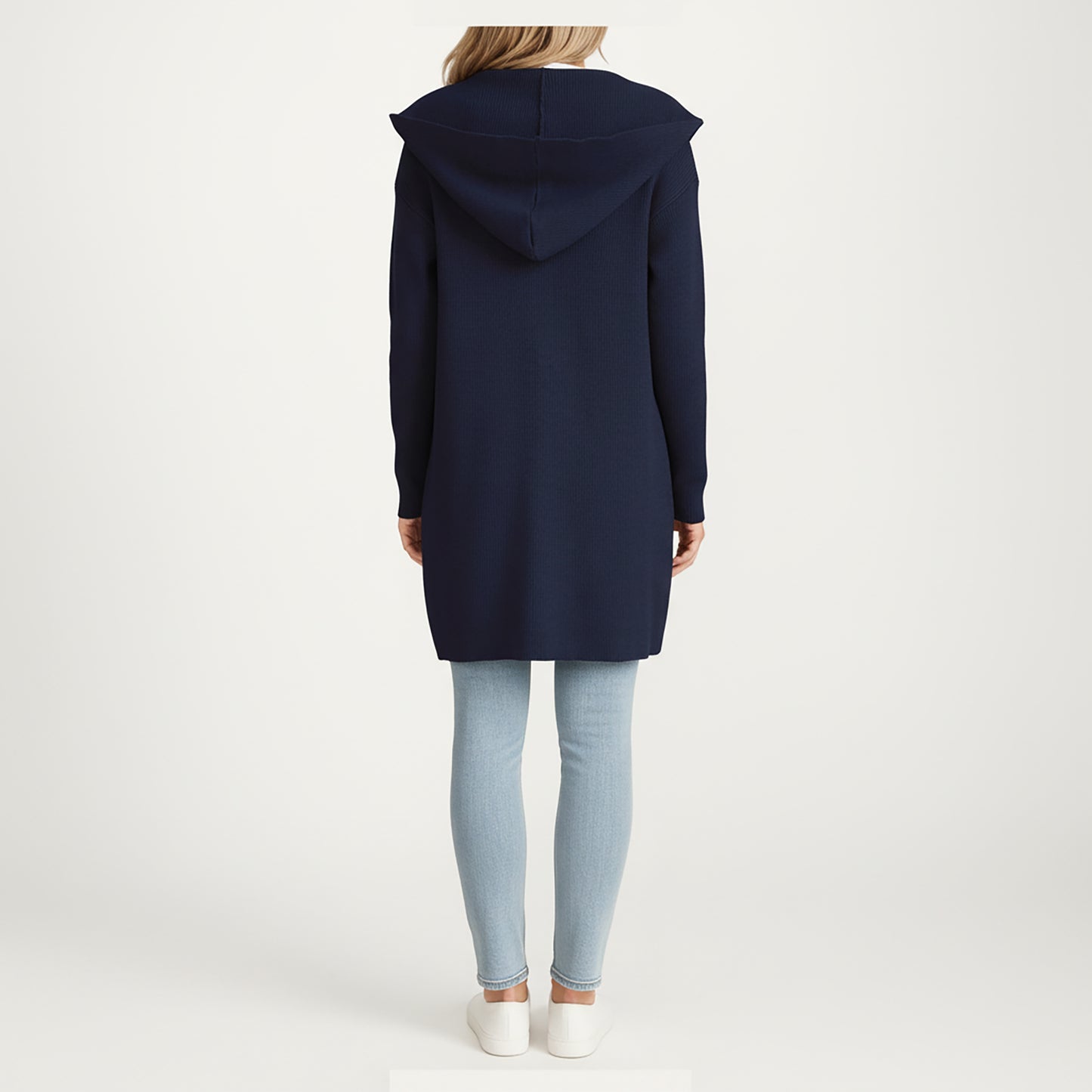 Long Sleeve Knit Cardigan with Open Front Design, Relaxed Hood Detail and Soft Textured Fabric