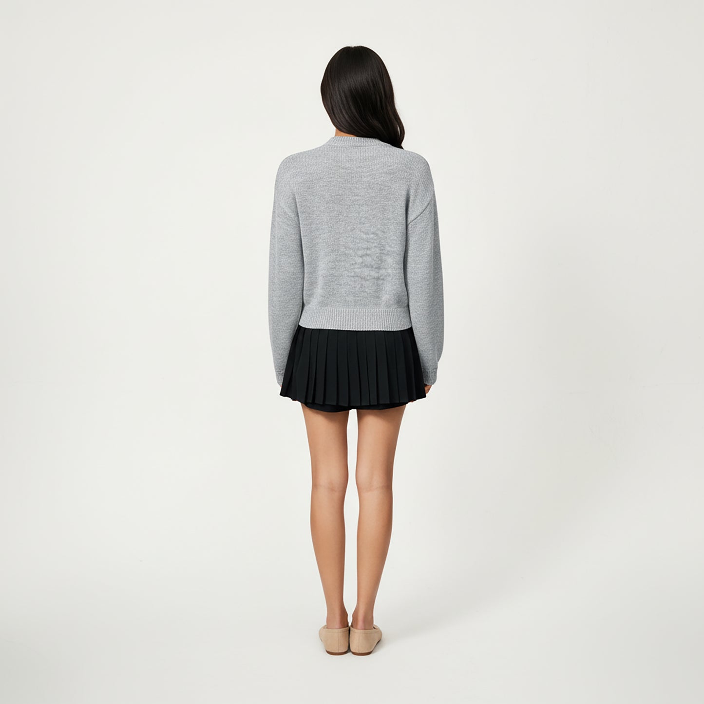 Long Sleeve Knit Top with Dimensional Ribbon Design and Soft Textured Fabric for Stylish Everyday Wear