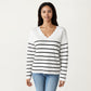 Long Sleeve Striped Knit Top with Scalloped V-Neckline and Soft Textured Fabric for Effortless Everyday Style
