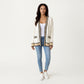Long Sleeve Button Front Cardigan Top with Contrast Ribbed Trim and Relaxed Fit Open Front Silhouette