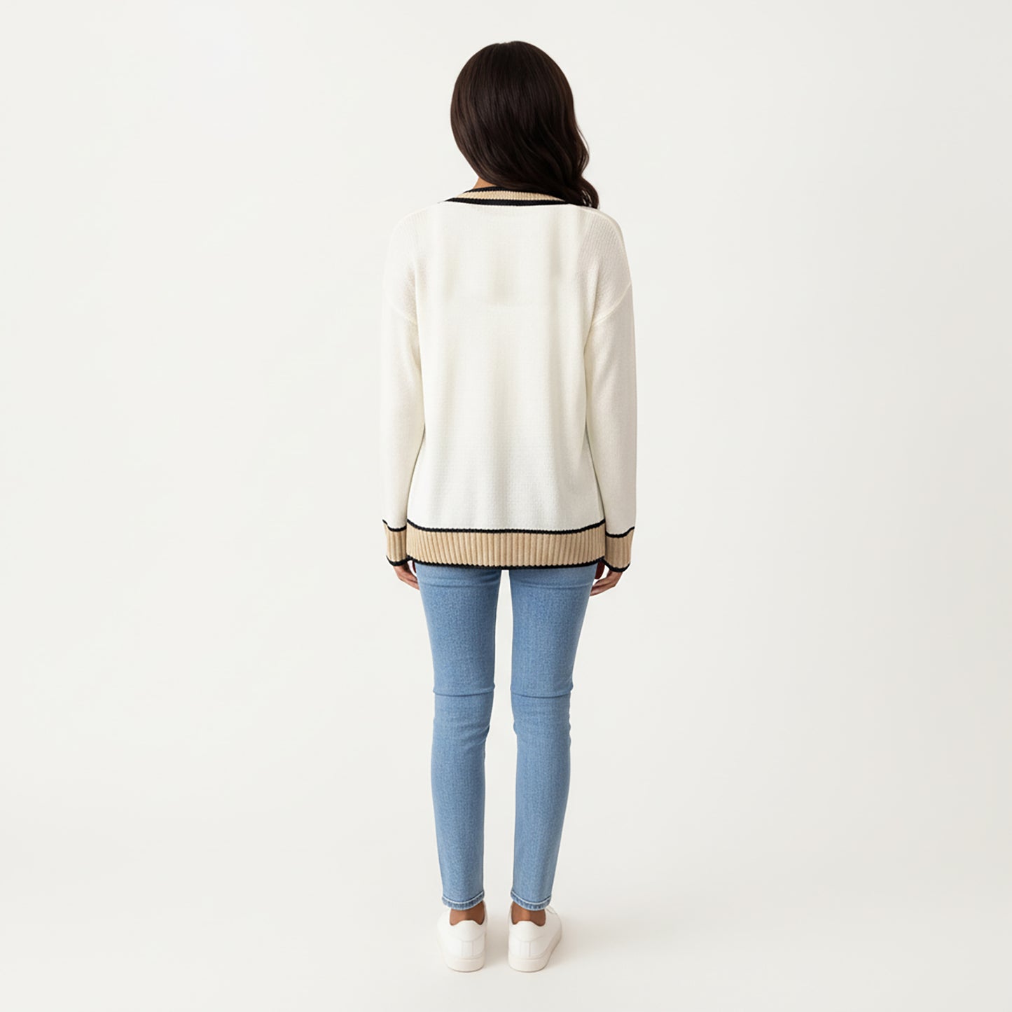 Long Sleeve Button Front Cardigan Top with Contrast Ribbed Trim and Relaxed Fit Open Front Silhouette