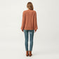 V-Neck Long Sleeve Knit Top with Soft Textured Finish and Layered Collar Detail for a Relaxed Chic Silhouette